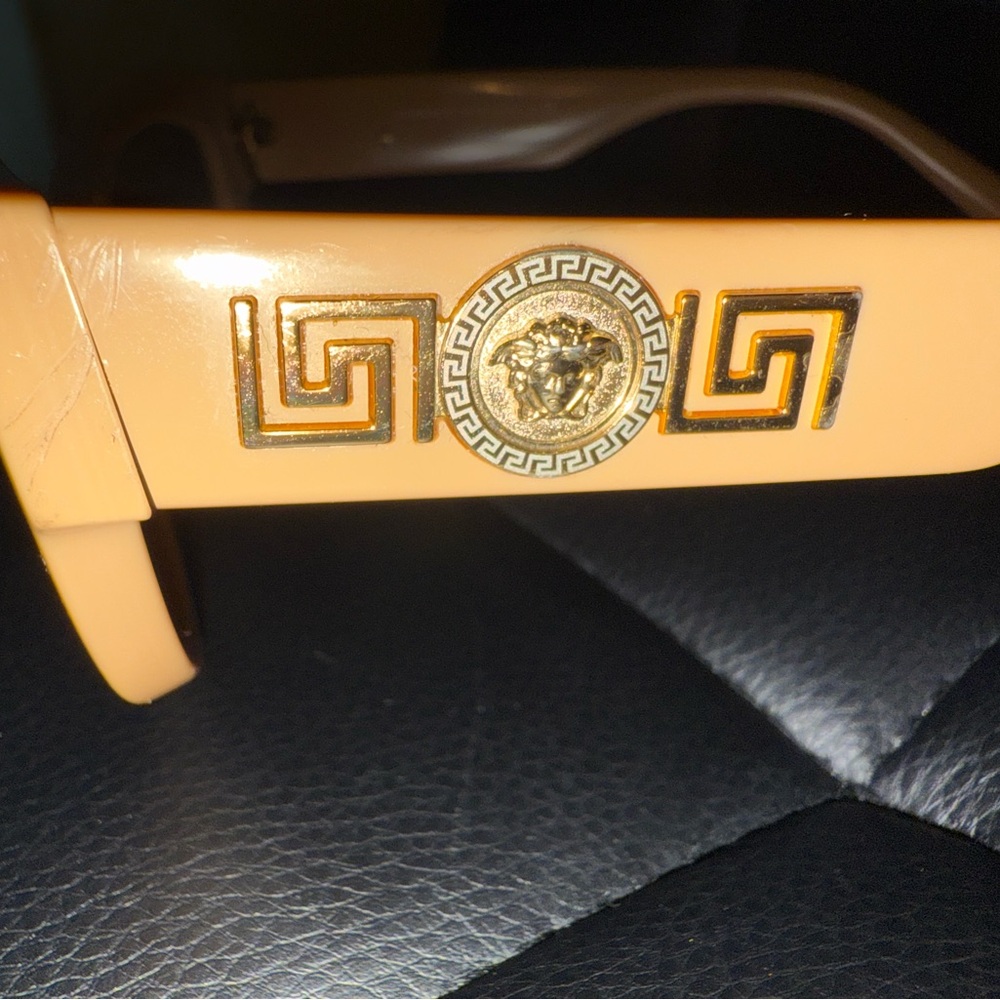 Versace Tan Glasses with Medusa and Greek Key Design